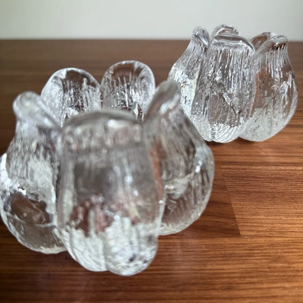 Kosta Boda Pair of Rosebud Crystal Taper Candle Holders